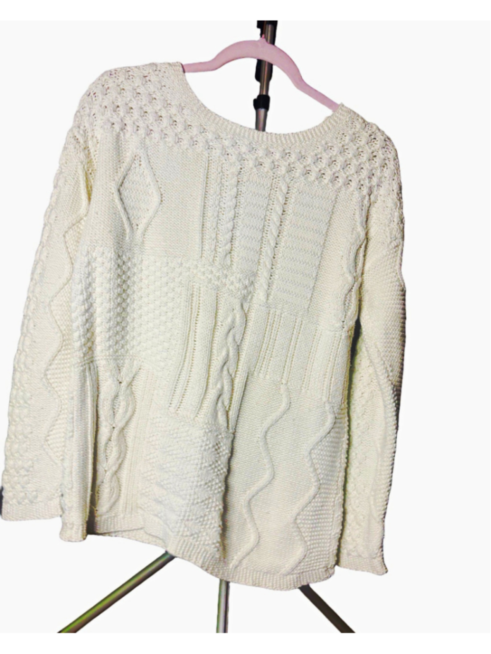 Talbots Ivory Cable Knit Sweater Women’s M 100% Cotton Crewneck Long Sleeve - Picture 2 of 7